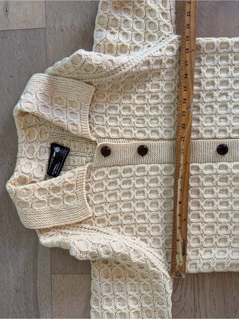 Standun Vintage Irish Aran Wool Knit Cardigan Sweater Cream Size L - Picture 3 of 5
